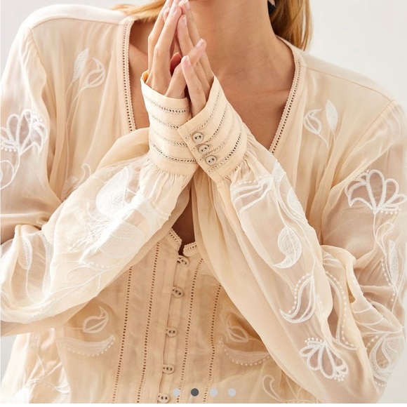ANTHROPOLOGIE Cream Ivory Floral Embroidered Blouse Top 1X Dressy - Picture 3 of 15